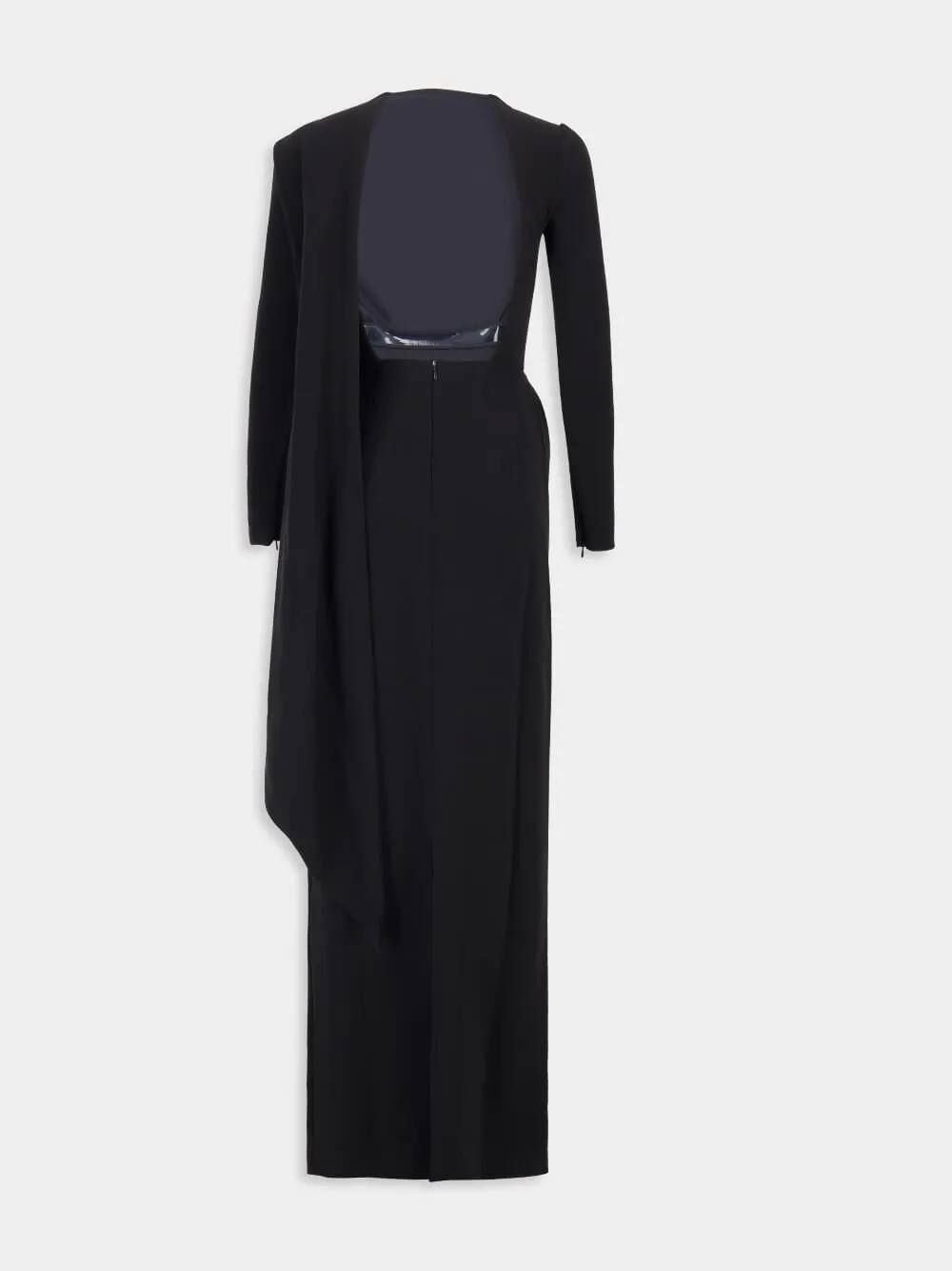 Black Cape Gown in Stretch Crepe