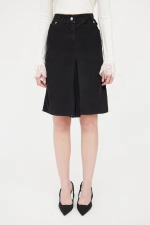 Black Corduroy Pleated Skirt