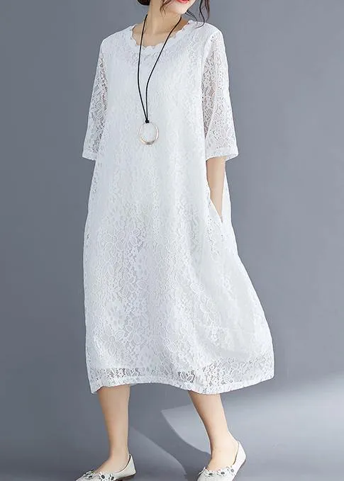 Bohemian Half sleeve o neck cotton Tunics stylish Inspiration white Maxi Dresses Summer