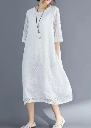 Bohemian Half sleeve o neck cotton Tunics stylish Inspiration white Maxi Dresses Summer