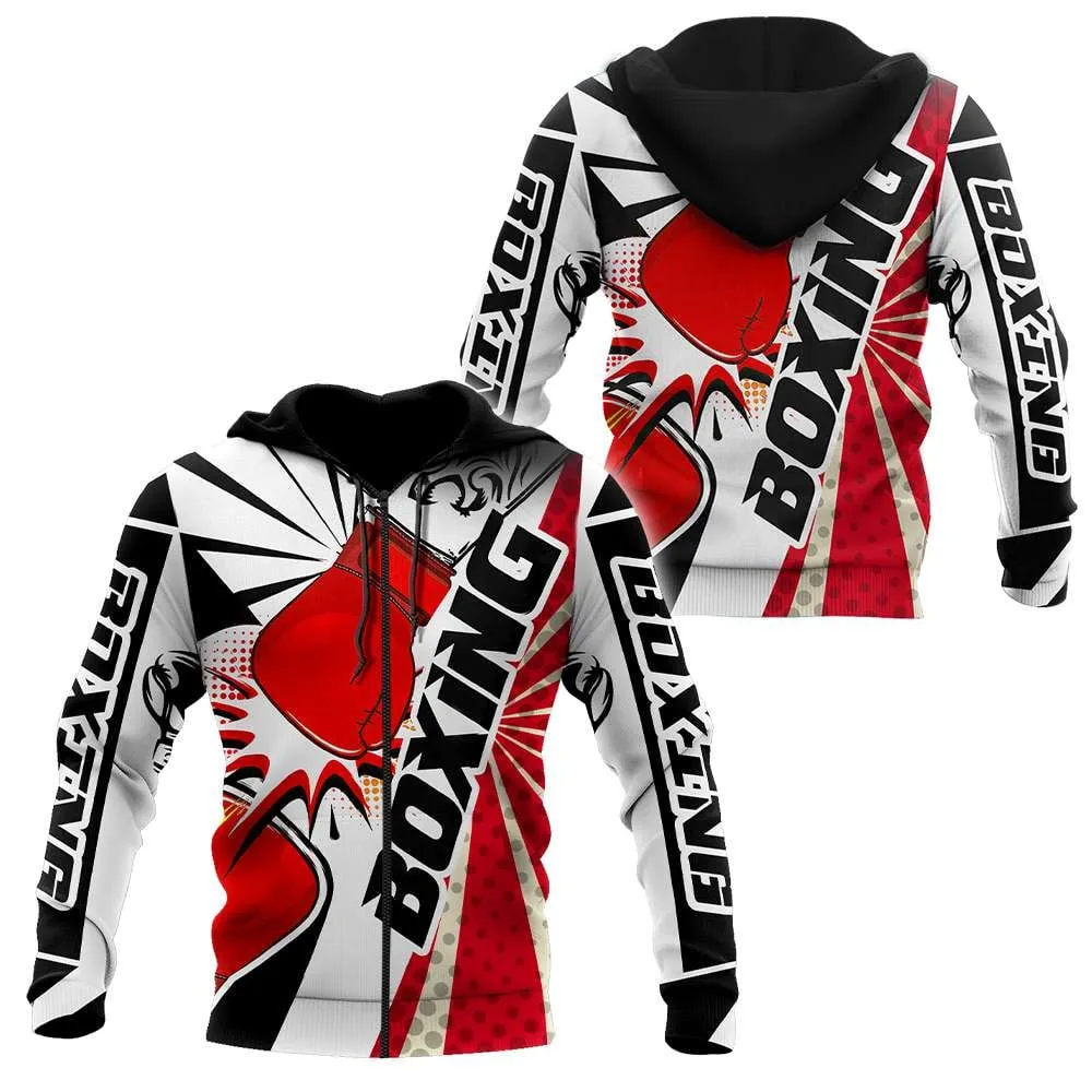 Boxing Punch All Over Printed Christmas Shirt, Boxing Sweatshirt Zip Hoodie for Men