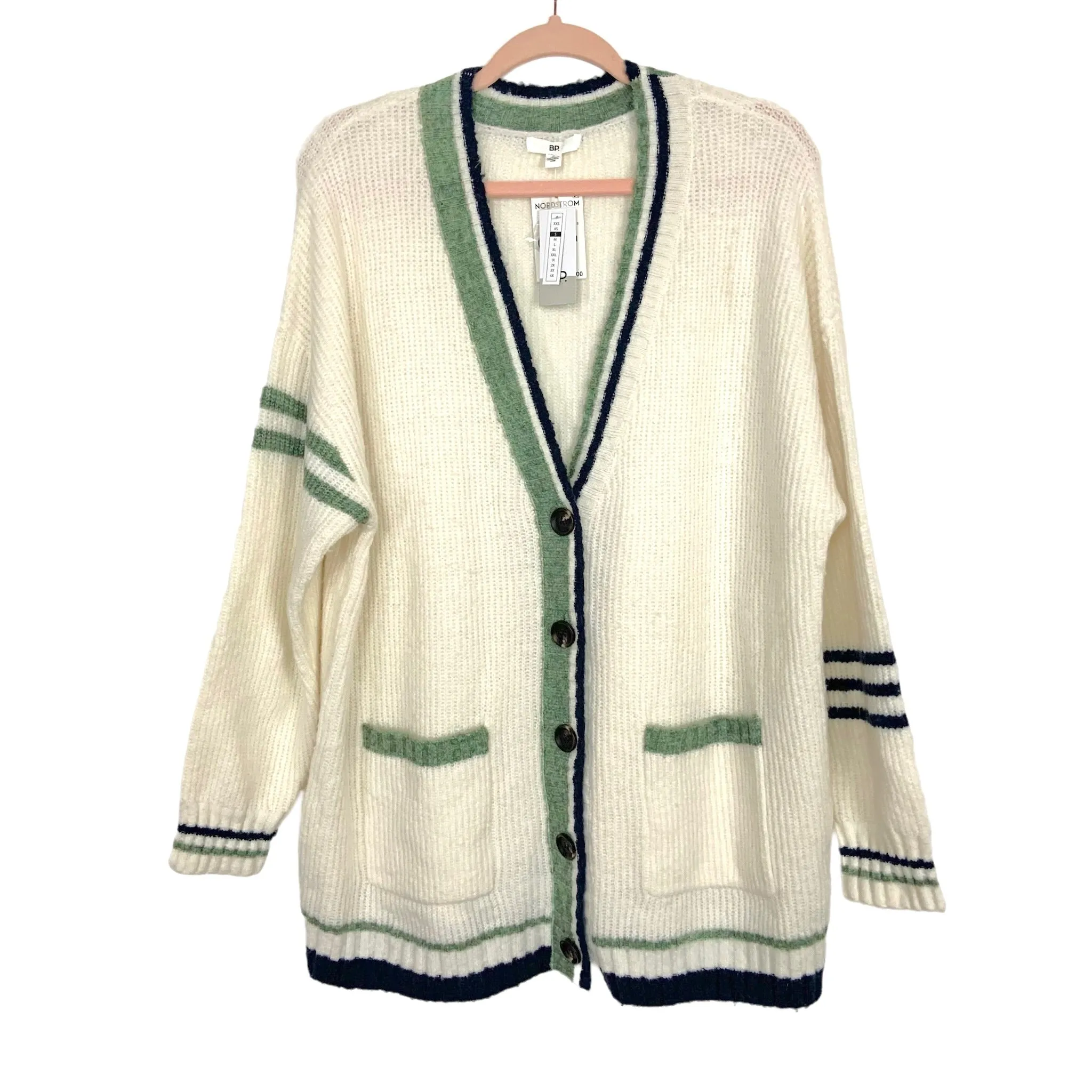 BP Ivory/Navy/Green Varsity Sweater Cardigan/Dress NWT- Size S (sold out online)