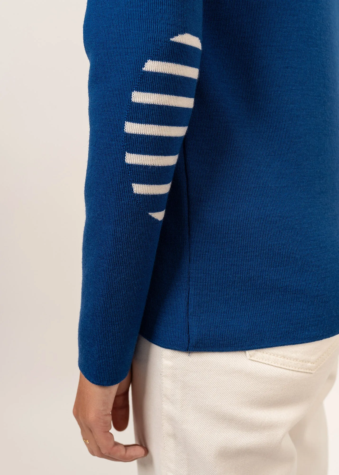 Bregançon plain sailor jumper - striped elbow patches, in wool (GITANE)