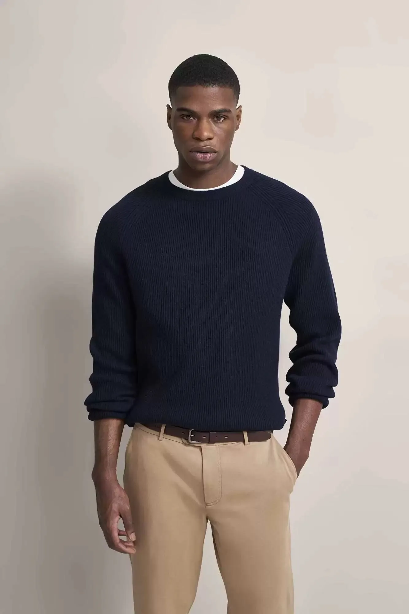 Bugatti - Crew-Neck Lambswool Sweater, Navy