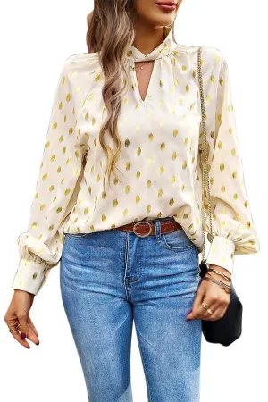 BUTTON COLLAR GOLD ROUND POINT BLOUSE