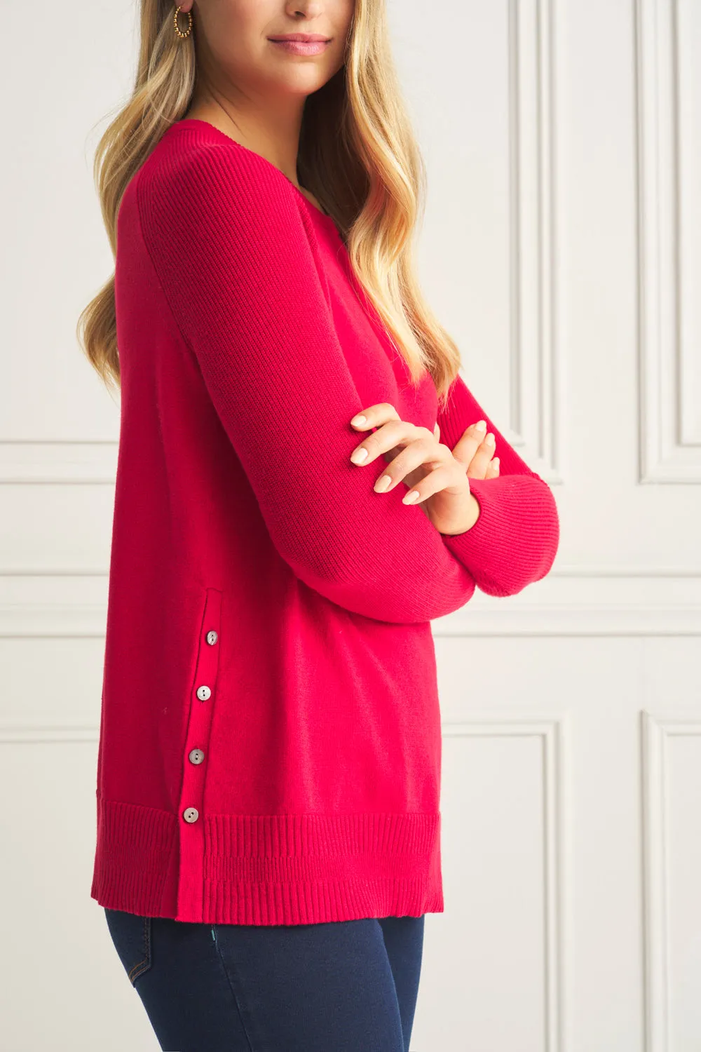 Button Side Detail Jumper - Rouge