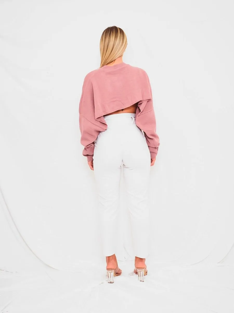 Callie Cropped Batwing Knitted Jumper In Rose Gold