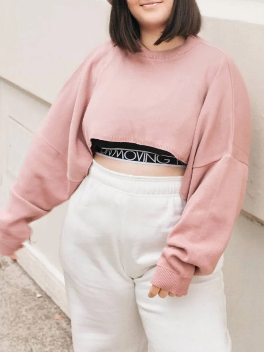 Callie Cropped Batwing Knitted Jumper In Rose Gold