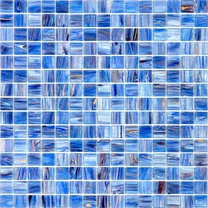 Cape Cod Blue Mixed Swirls Squares Glass Pool Tile Sample