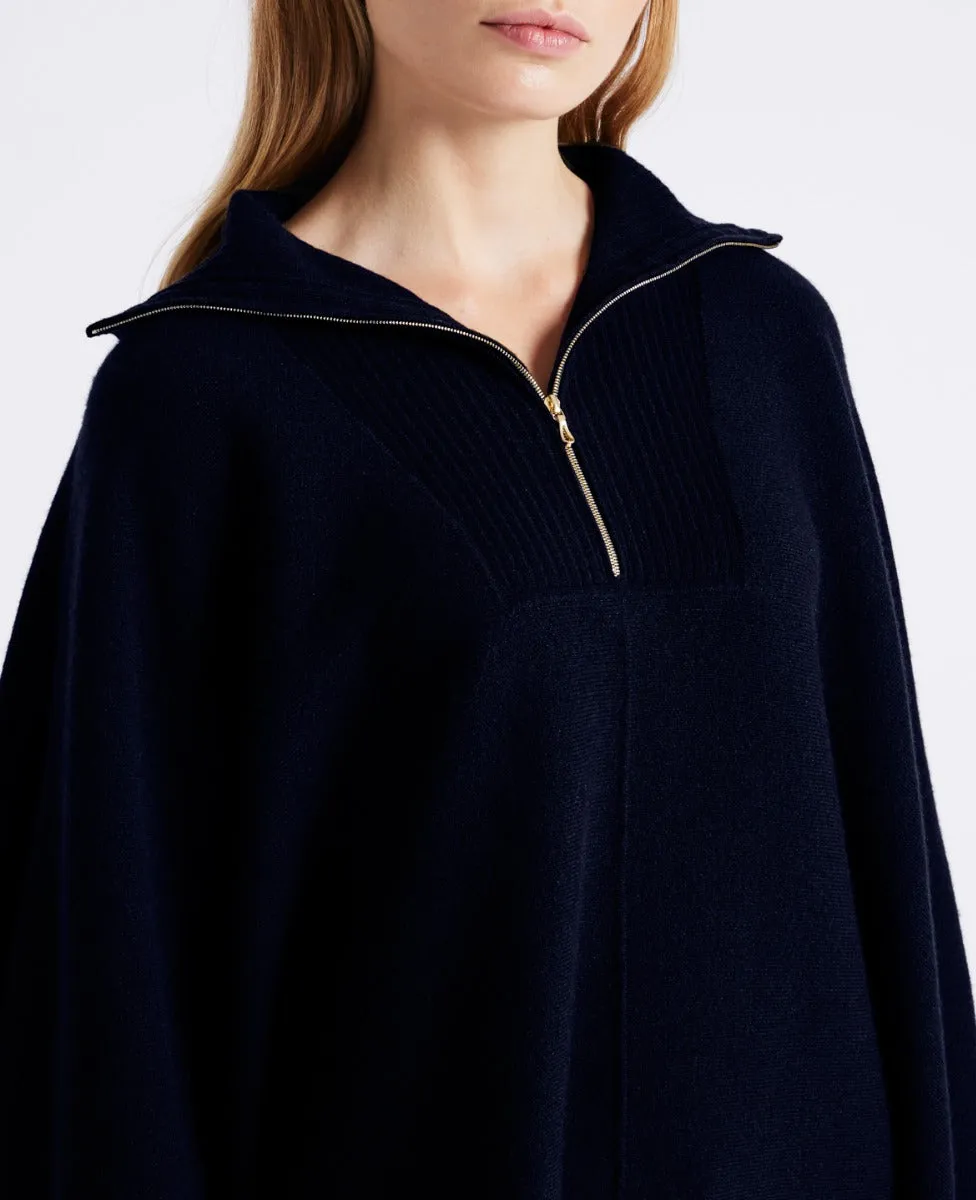 Cashmere Mix Zip Neck Cape Jumper