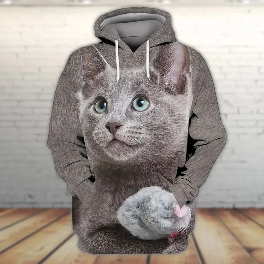 Cats Russian Blue Cute Full Pattern 3D Sweatshirt, Christmas Shirt for Cat Lovers