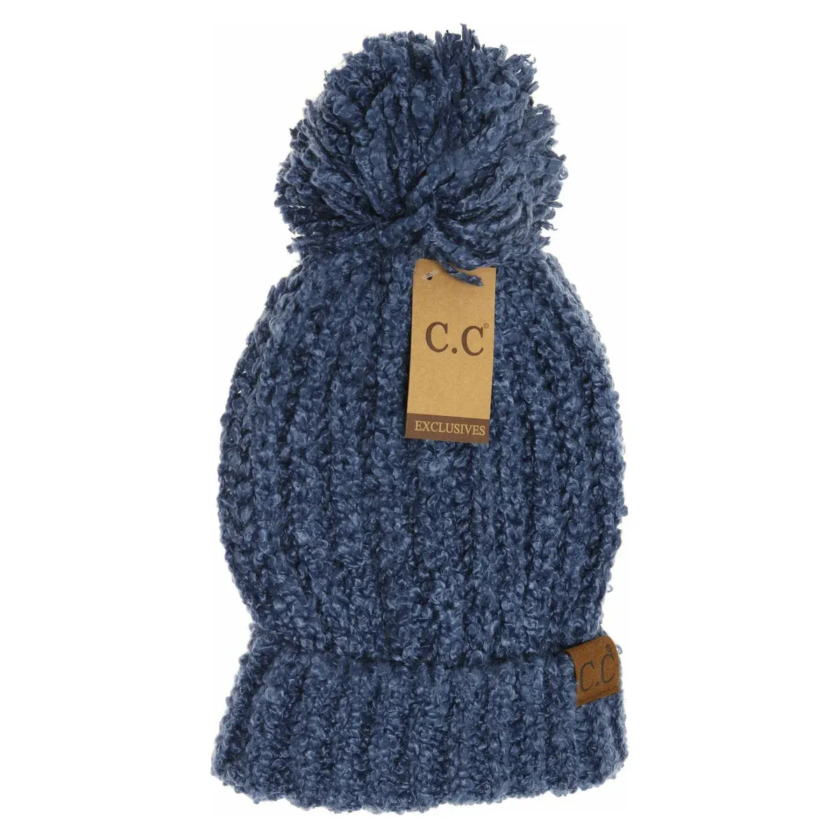 C.C Beanie Chenille Pom CC Beanie Hat-Dark Denim