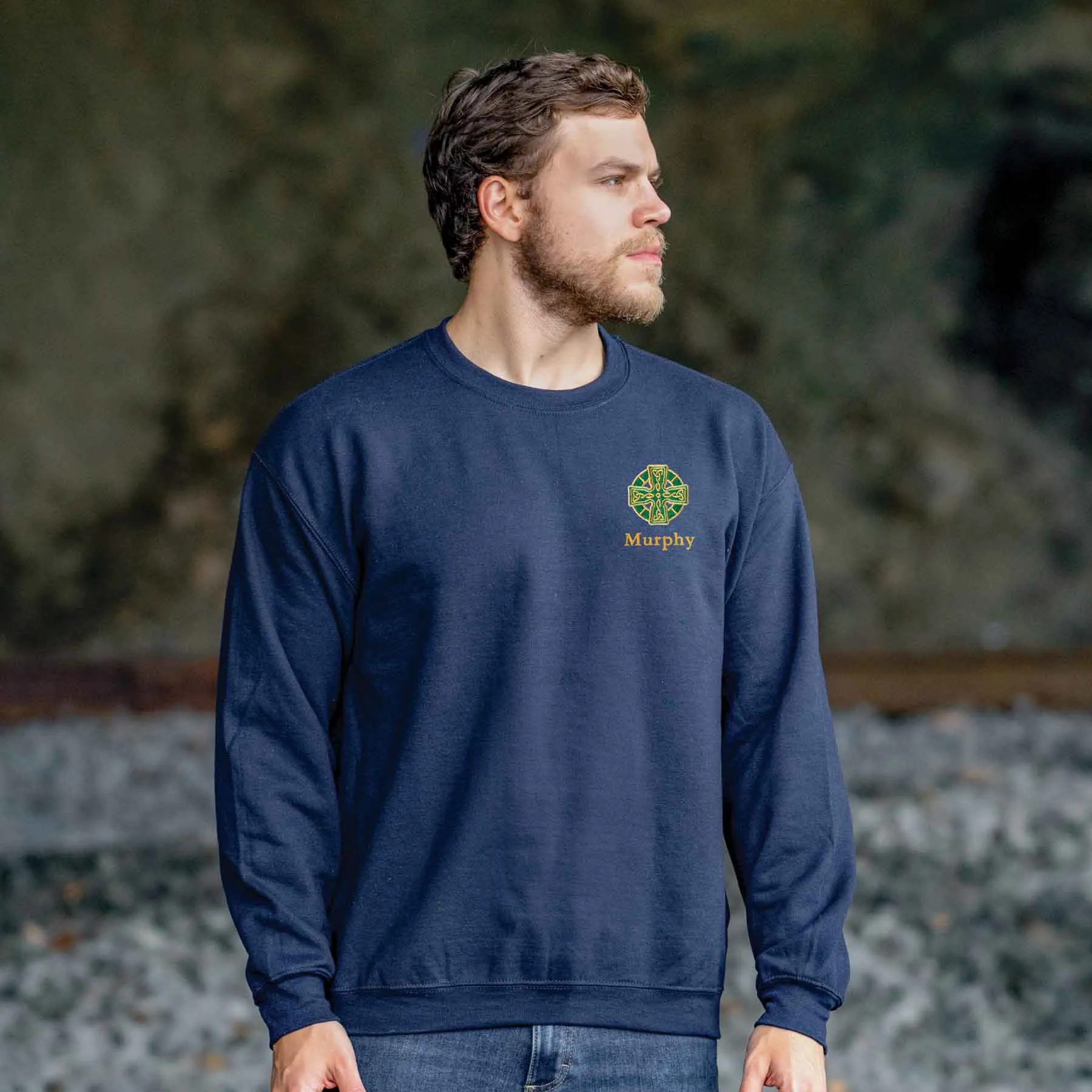 Celtic Cross Embroidered Personalized Sweatshirt- Navy