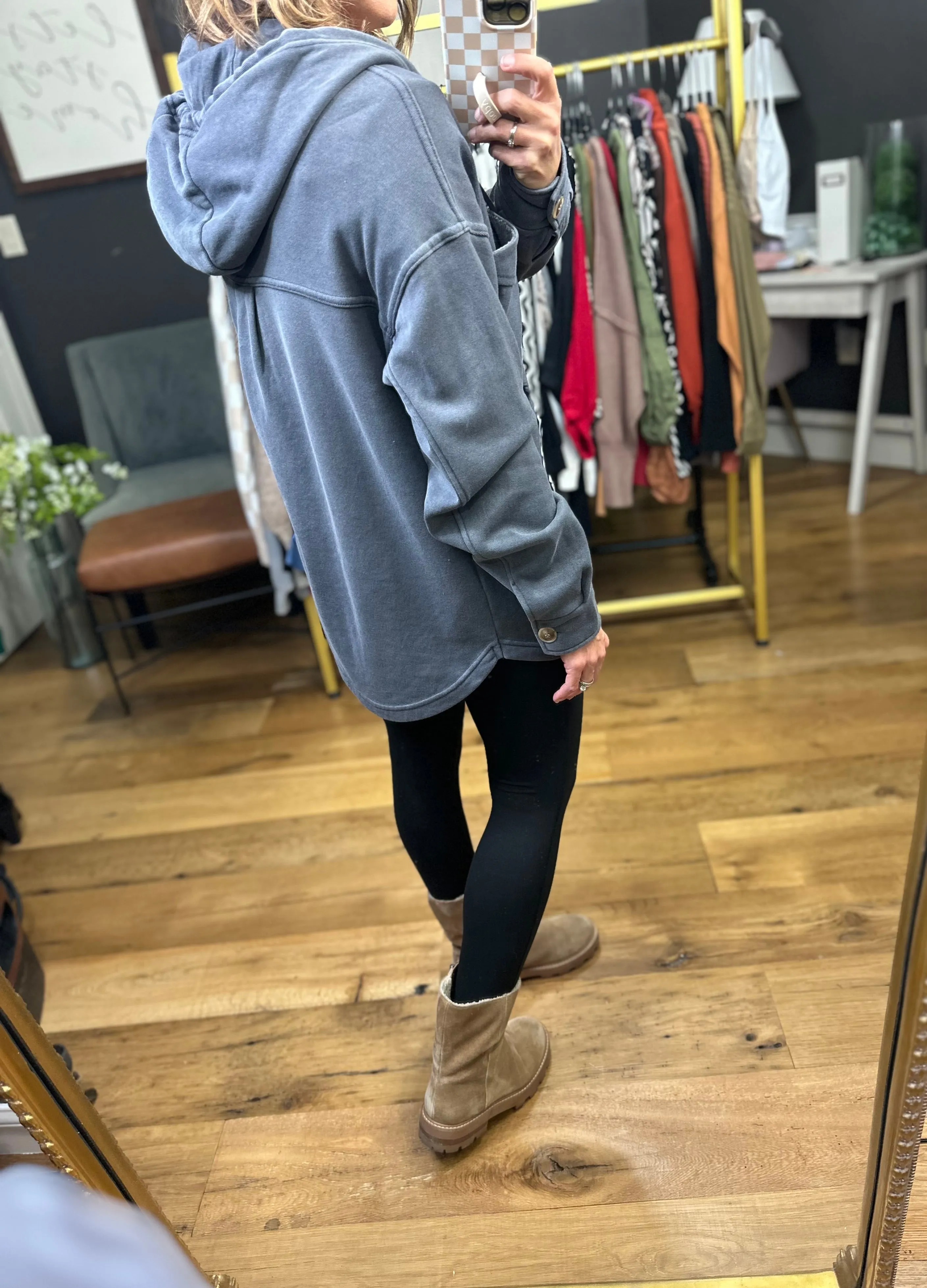 Charlie Blue-Grey Button Down Cozy Shacket