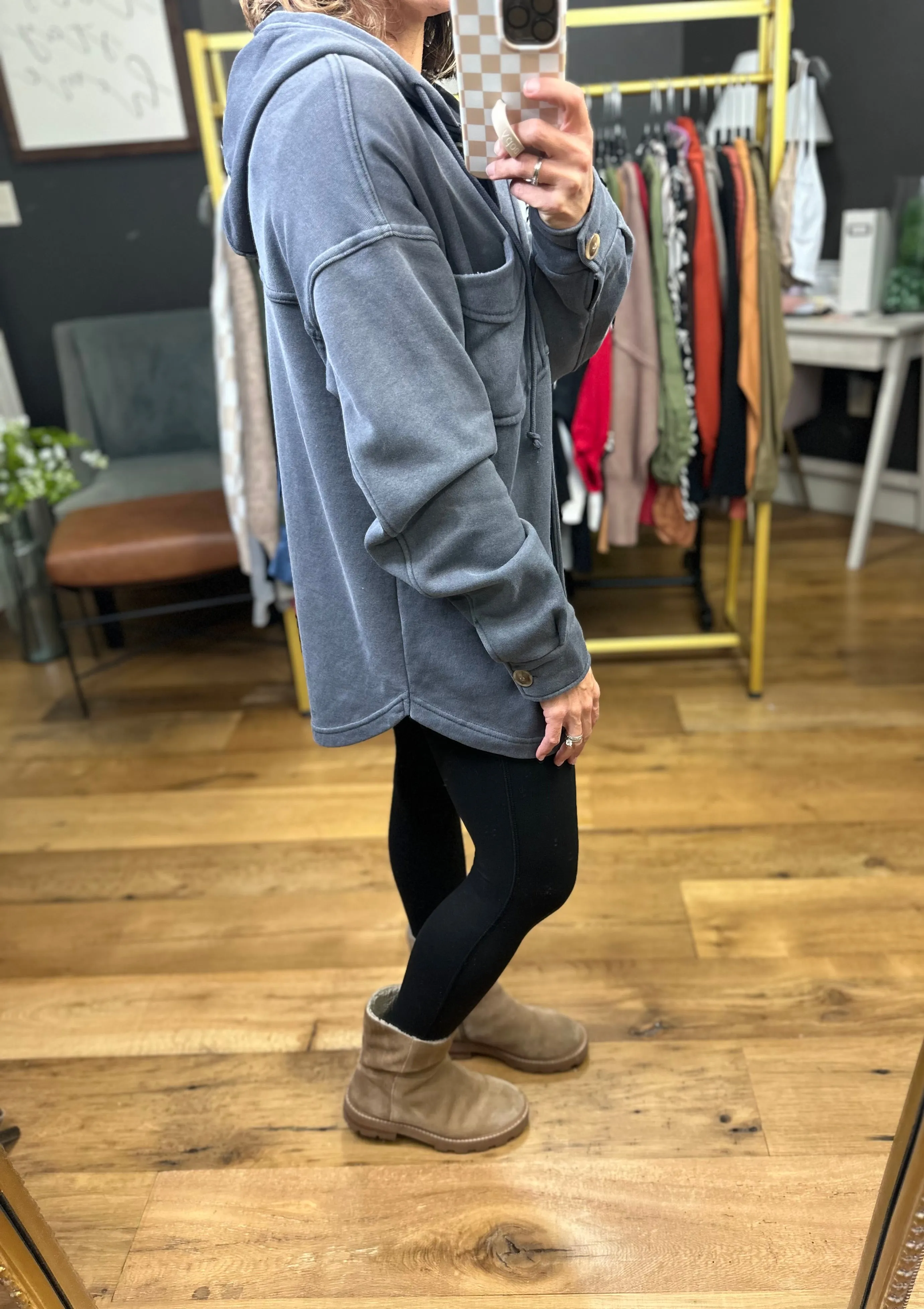 Charlie Blue-Grey Button Down Cozy Shacket