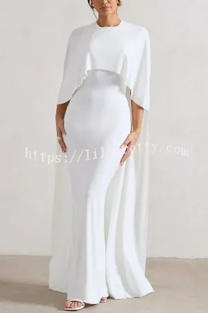 Charming Look Crew Neck Cape Sleeve Stretch Maxi Dress