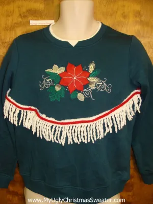 Cheap Tacky Christmas Sweatshirt with Red Poinsettia