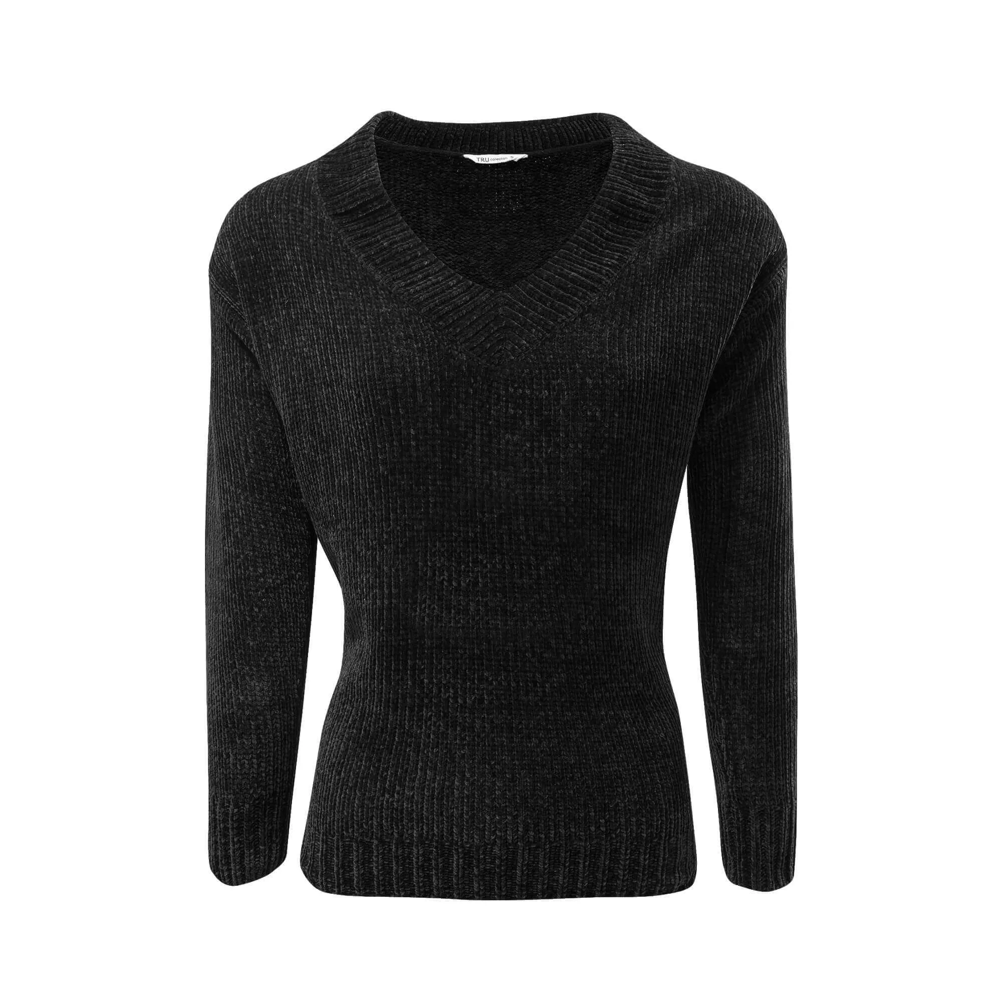 Chenille V-Neck Jumper - Black