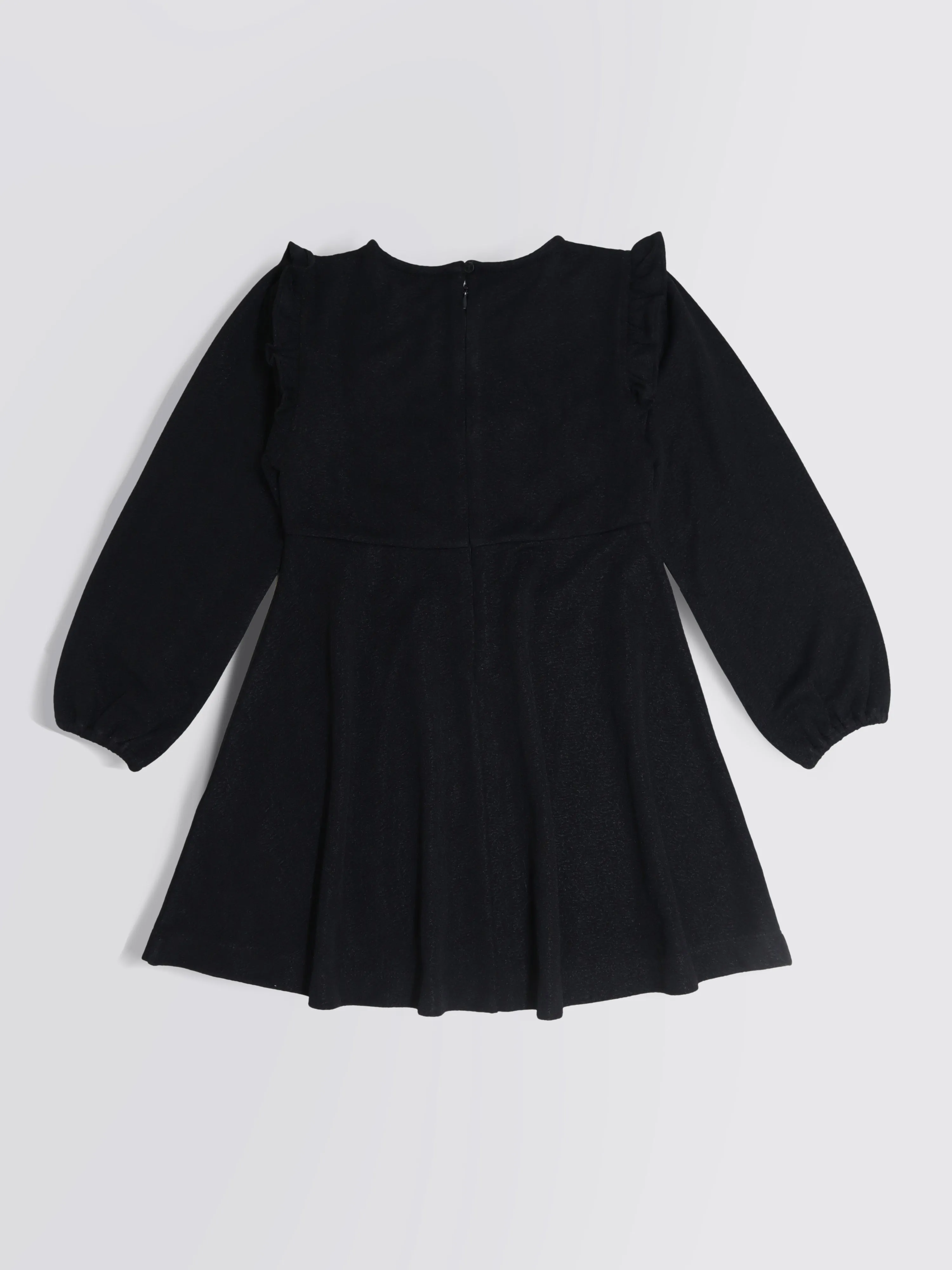 Cherry Crumble Girls Black Self Textured Full Sleeve Dress