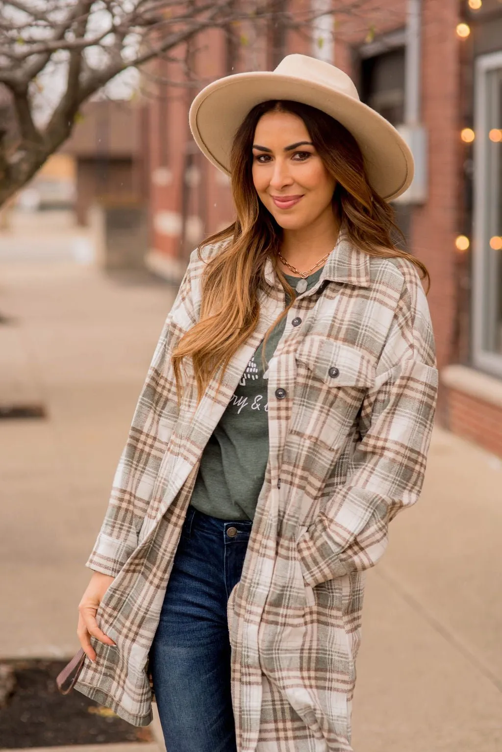 Chic Elongated Plaid Tunic Shacket