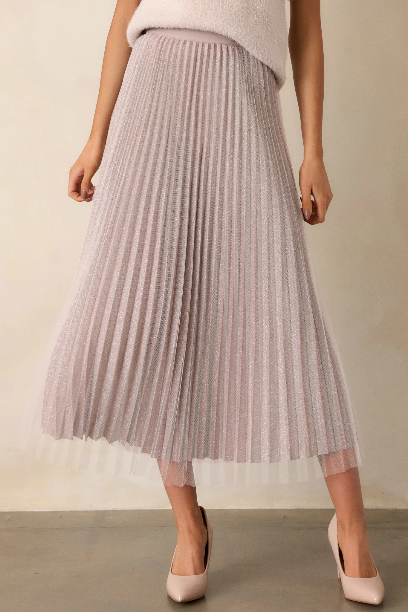 Chic Radiance Mauve Pleated Midi Skirt