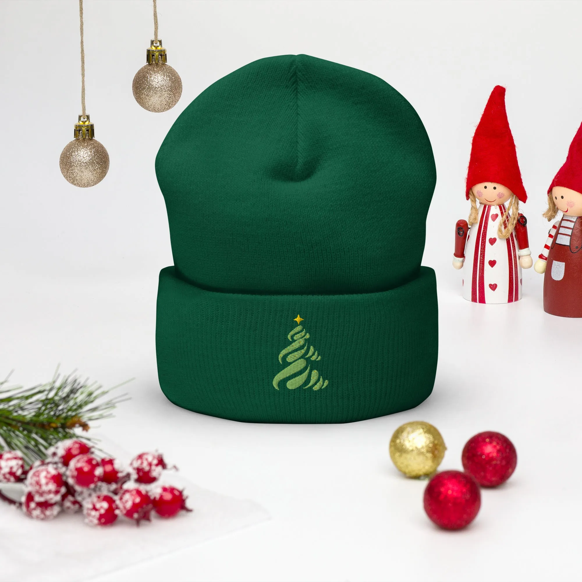 Christmas Tree embroidered cuffed beanie