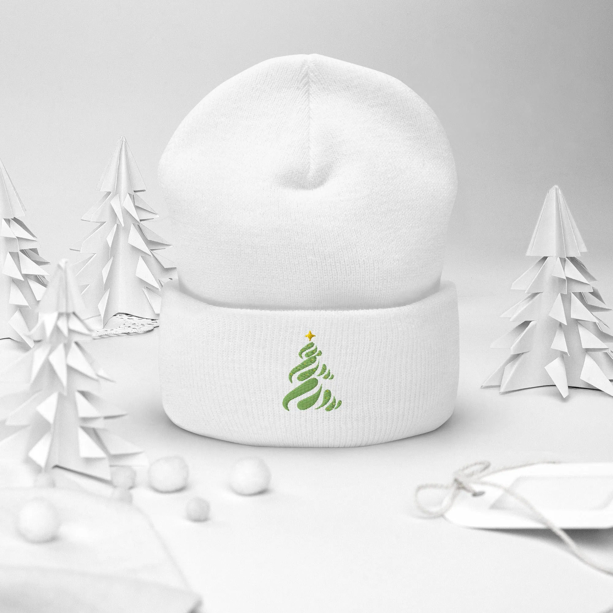 Christmas Tree embroidered cuffed beanie