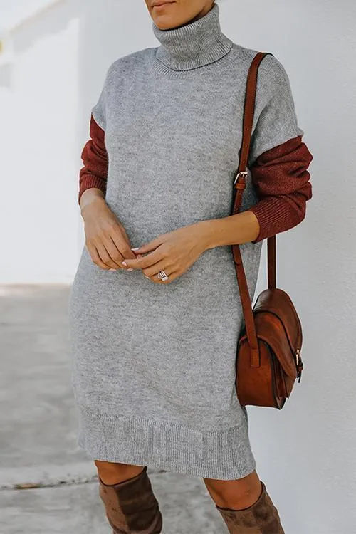 Color Block Turtleneck Sweater Dress