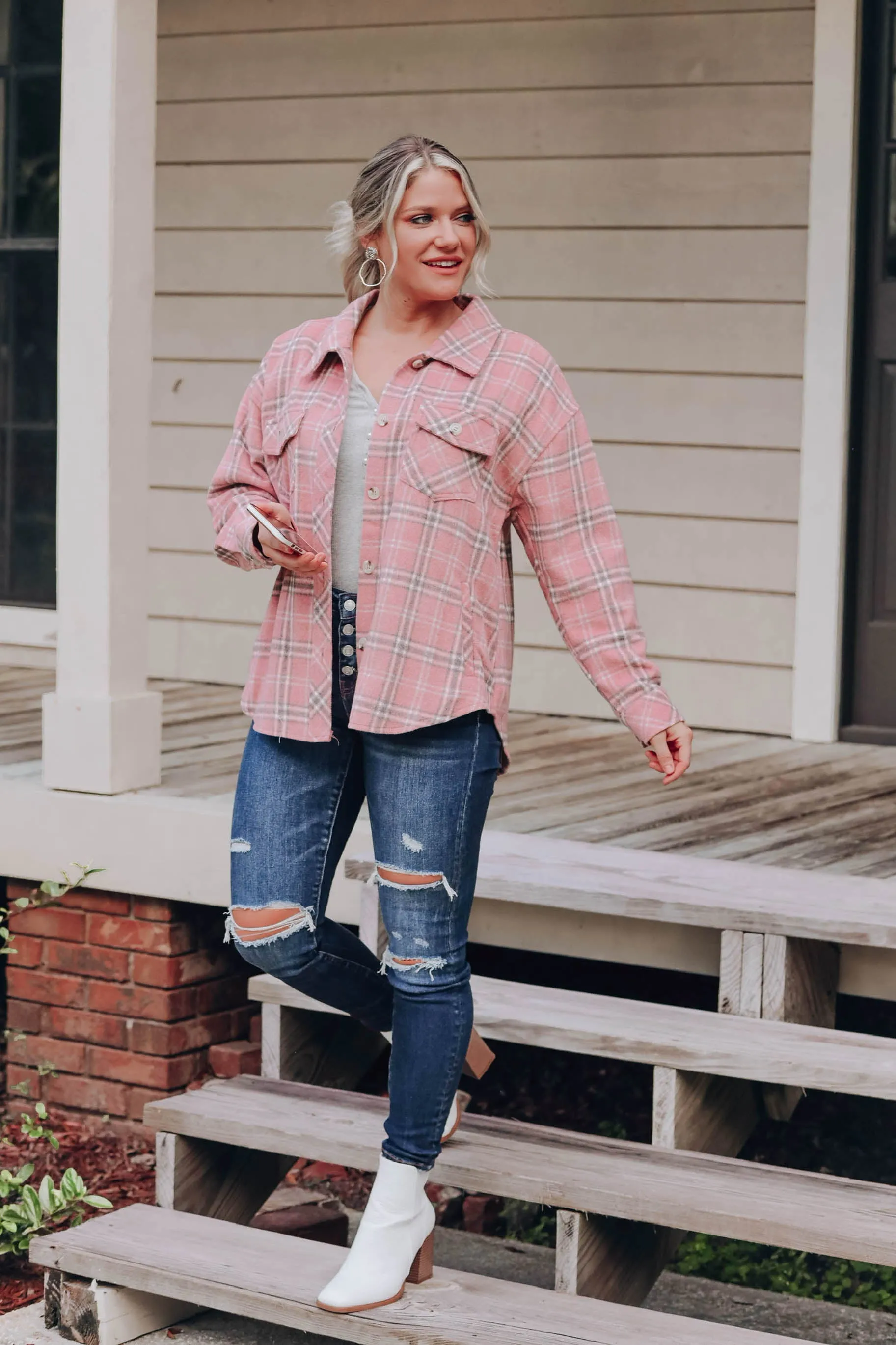 Color Me Pink Plaid Shacket - Final Sale