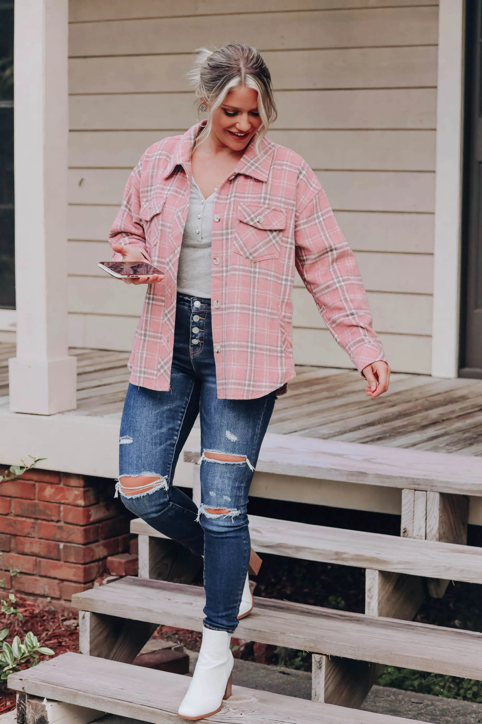 Color Me Pink Plaid Shacket - Final Sale