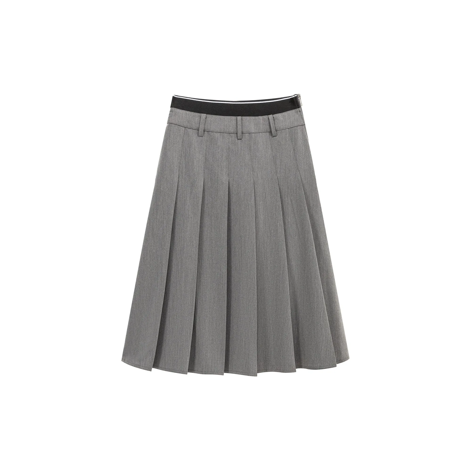 Color Pleated Midi Skirt