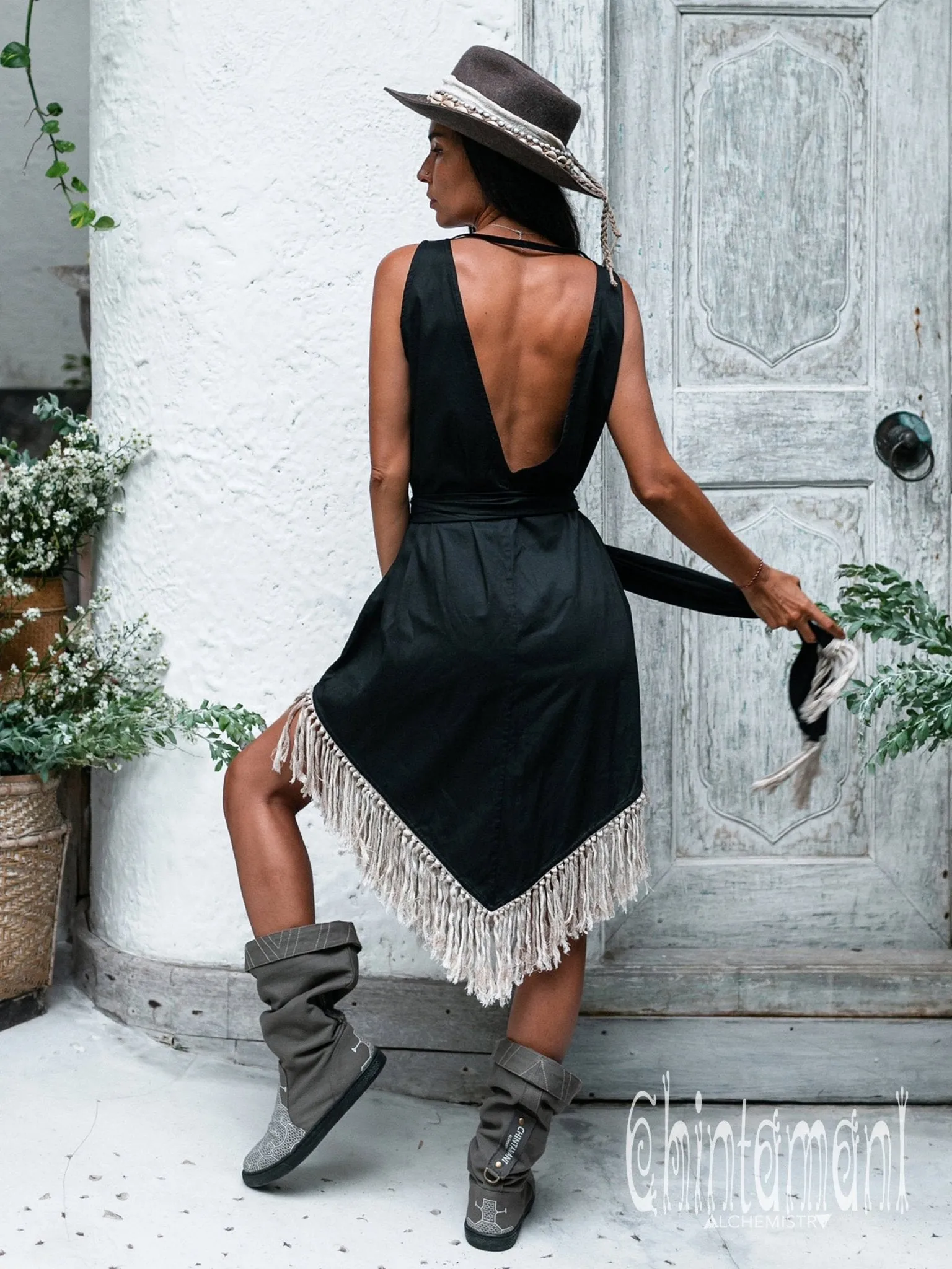 Cotton Corner Fringe Dress for Women / Black