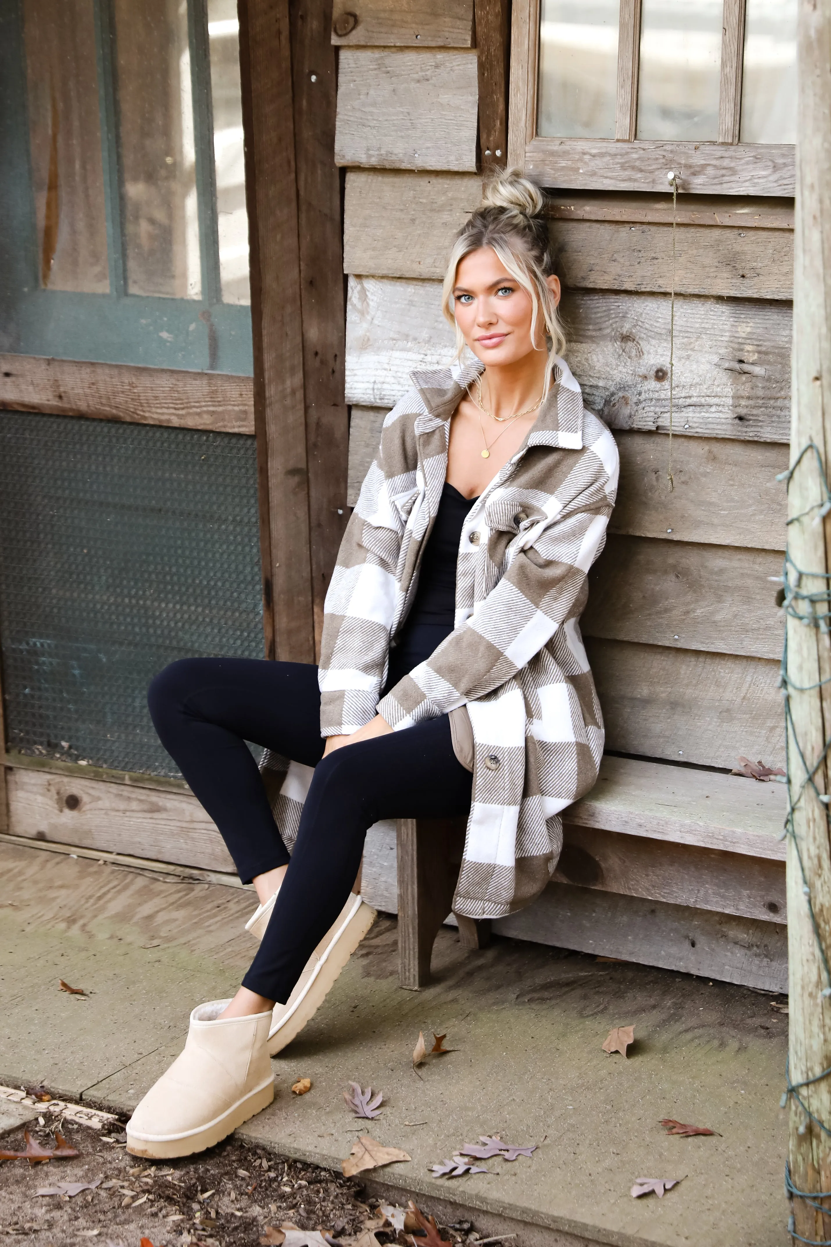 Cozy Perception Taupe Plaid Shacket