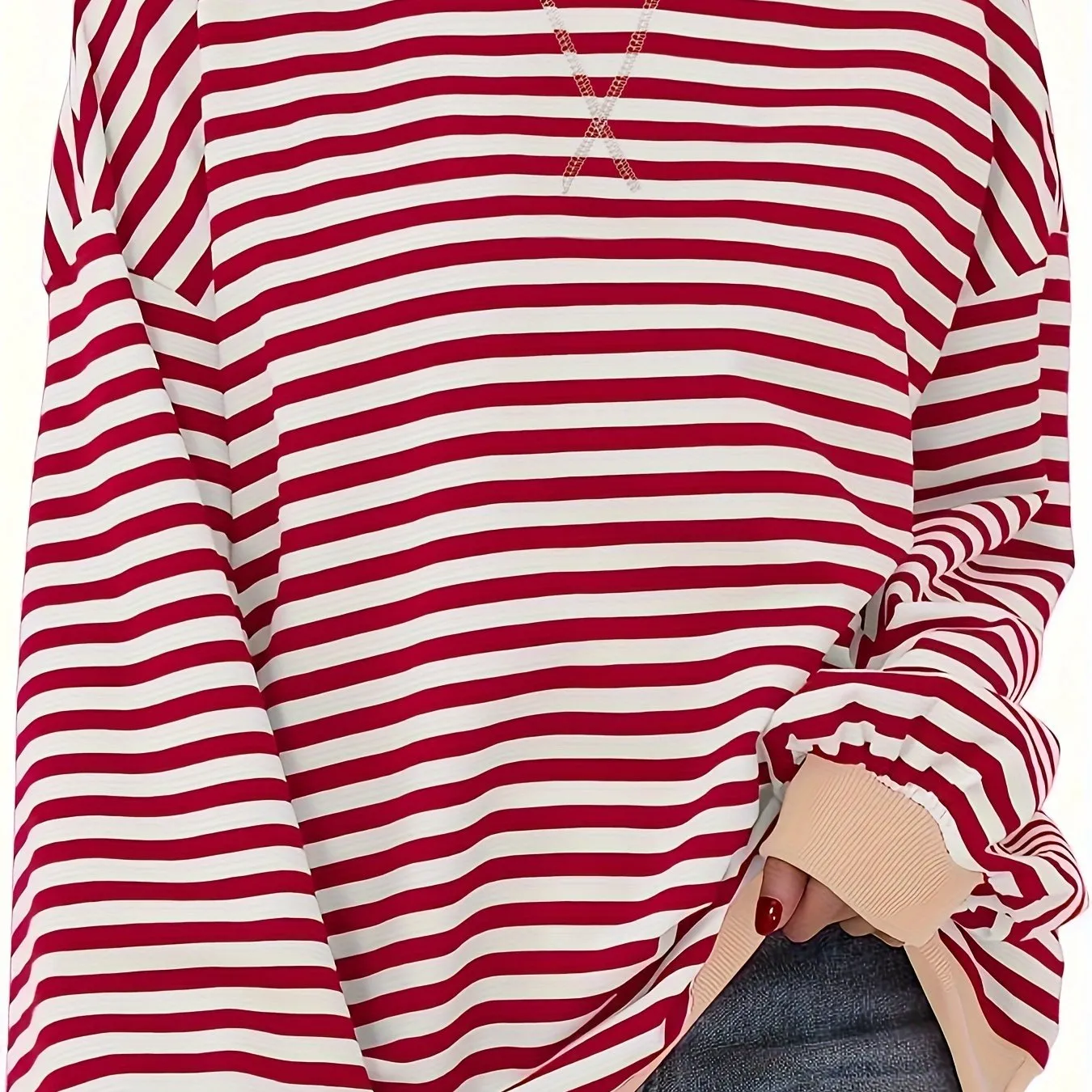 Cozy Striped Drop Shoulder Pullover Sweatshirt - Soft, Casual, Long Sleeve, Crew Neck, Fall & Winter Essential - Women's Comfortable Clothing for Chilly Days