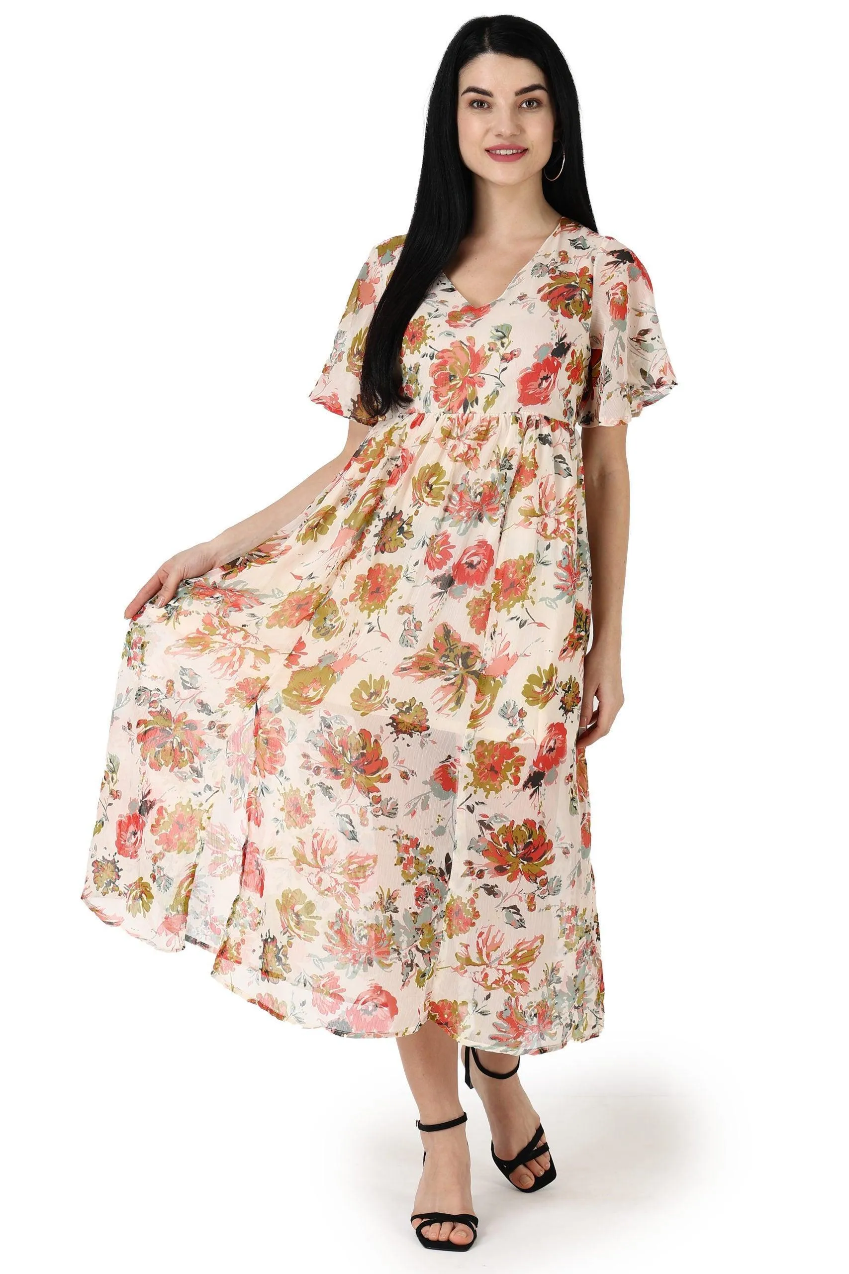 Cream Floral Printed Dress