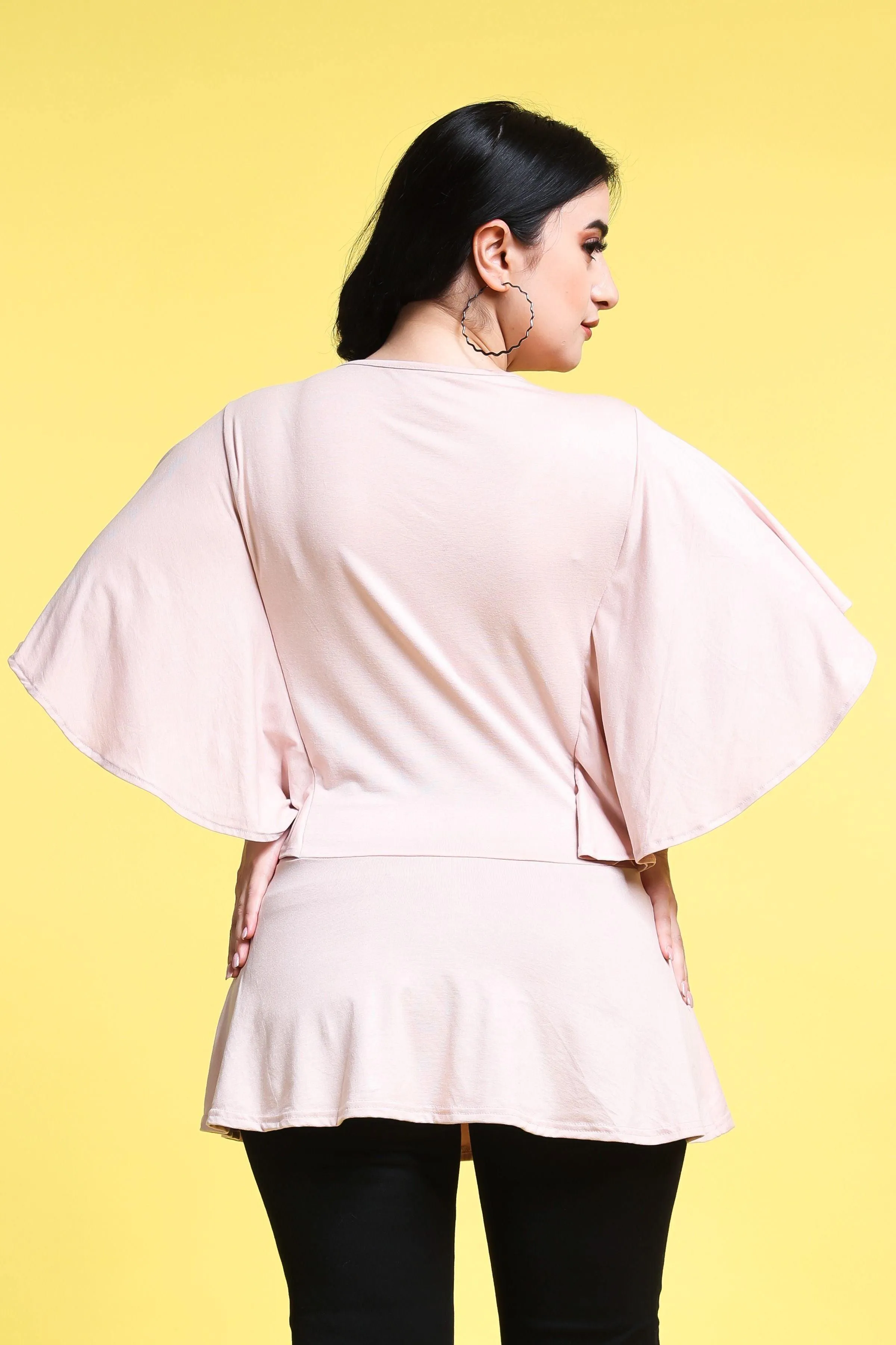 Cream Pink Solid Kaftan Style Top