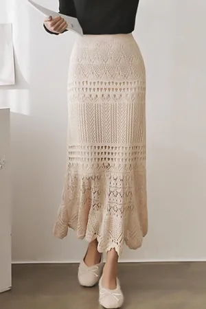 CROCHET HOLLOW KNITTED MIDI LENGTH SKIRT