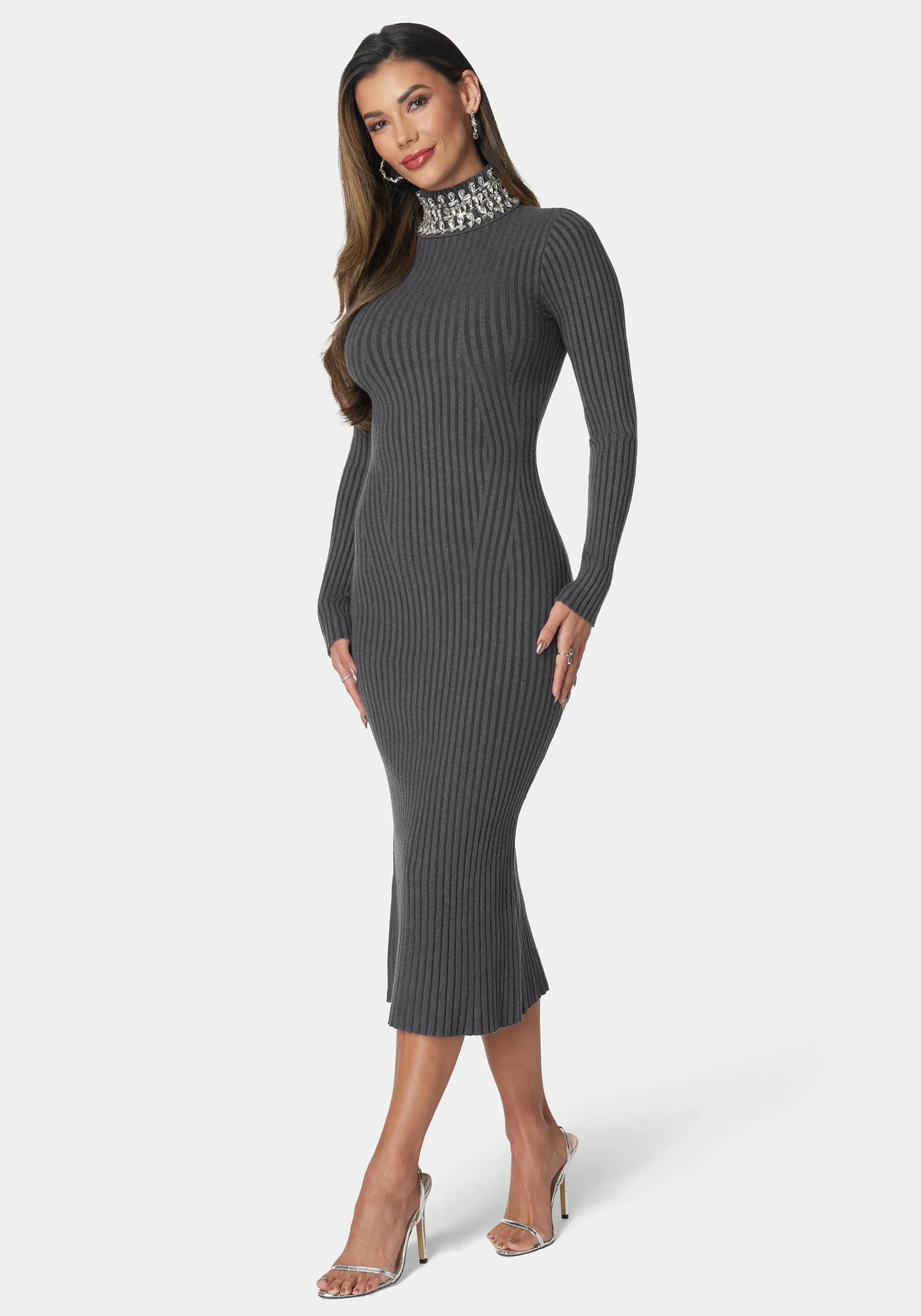 Crystal Neck Midi Sweater Dress