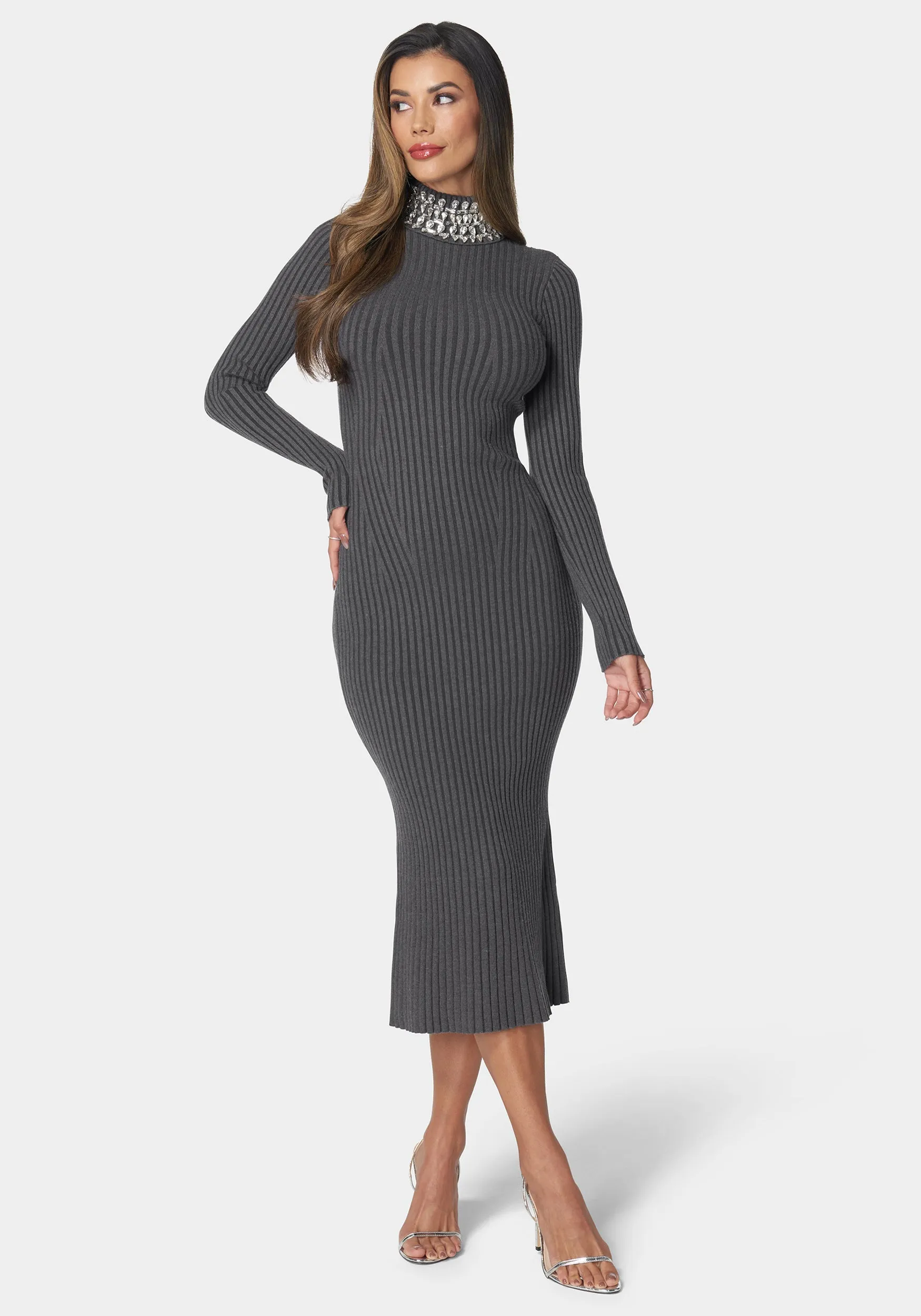 Crystal Neck Midi Sweater Dress