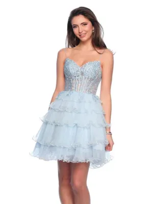 Dave & Johnny 11753 Short Pleated Pearl Corset Lace Dress Homecoming Cocktail Gown