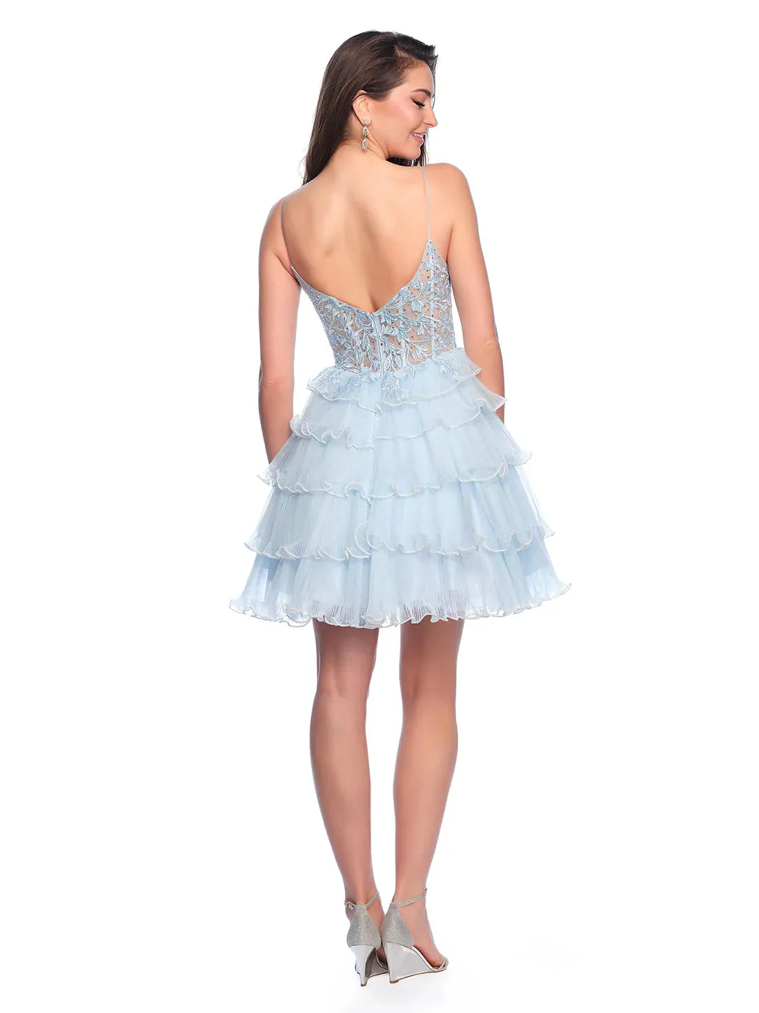 Dave & Johnny 11753 Short Pleated Pearl Corset Lace Dress Homecoming Cocktail Gown