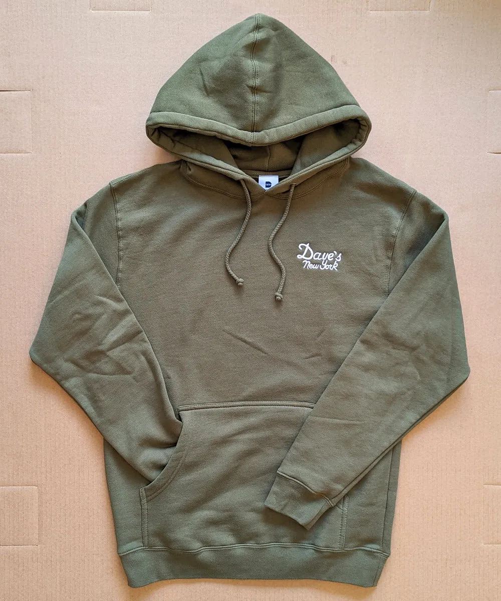 Dave&#39;s New York Vintage Logo Hooded Sweatshirt - Army Green