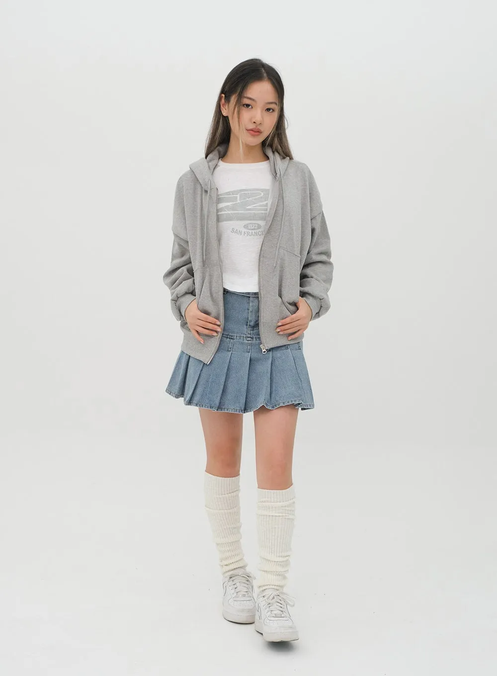 Denim Pleated Mini Skirt