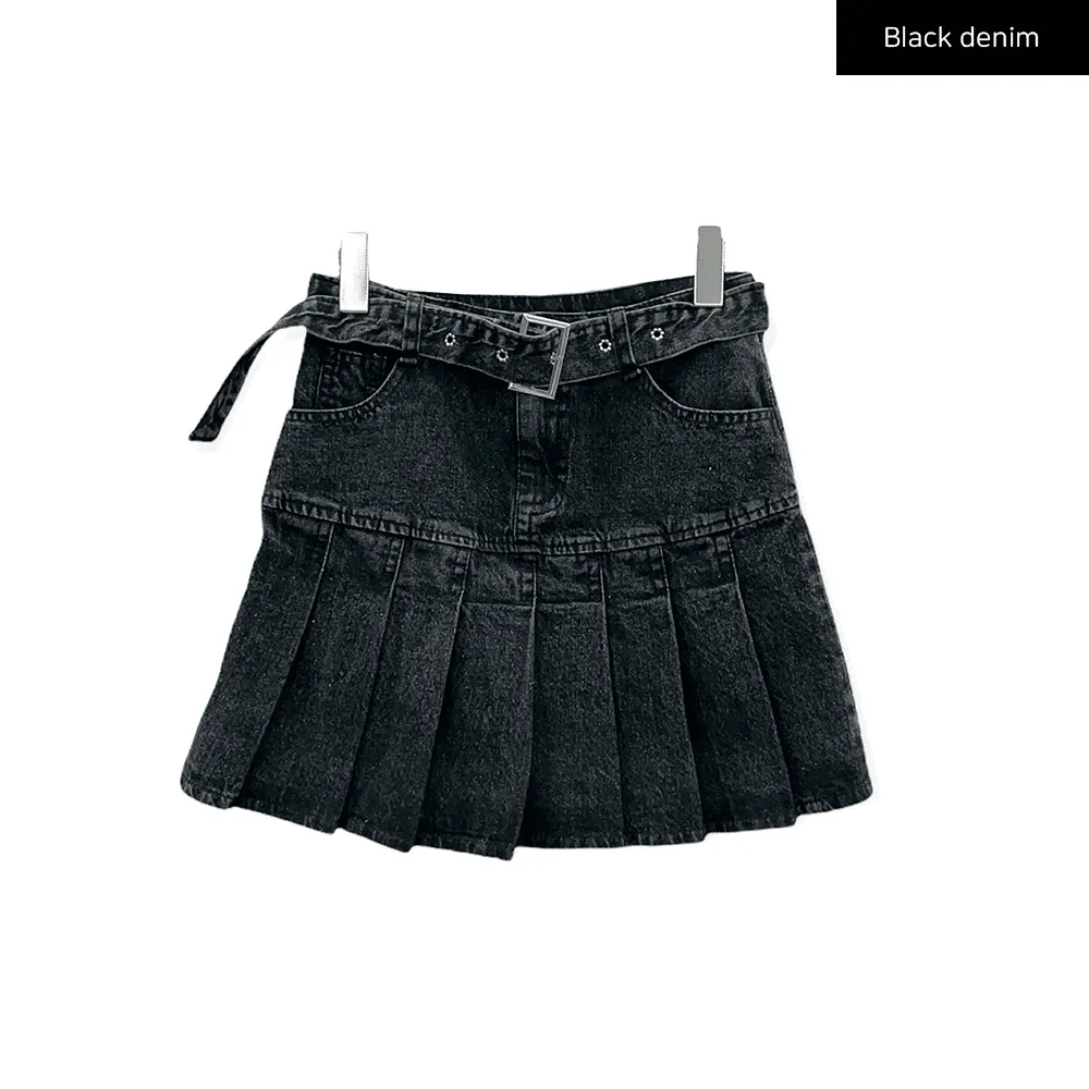 Denim Pleated Mini Skirt