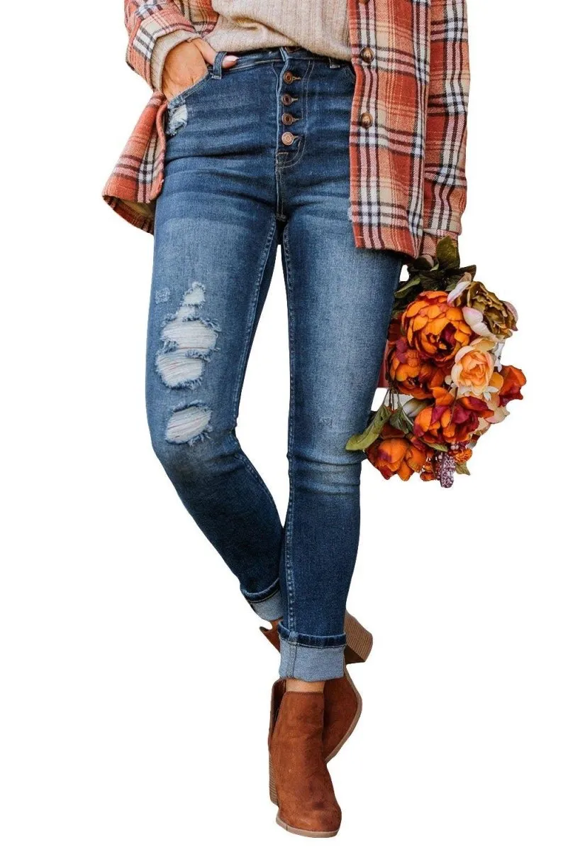 Distressed High Waist Skinny Jeans