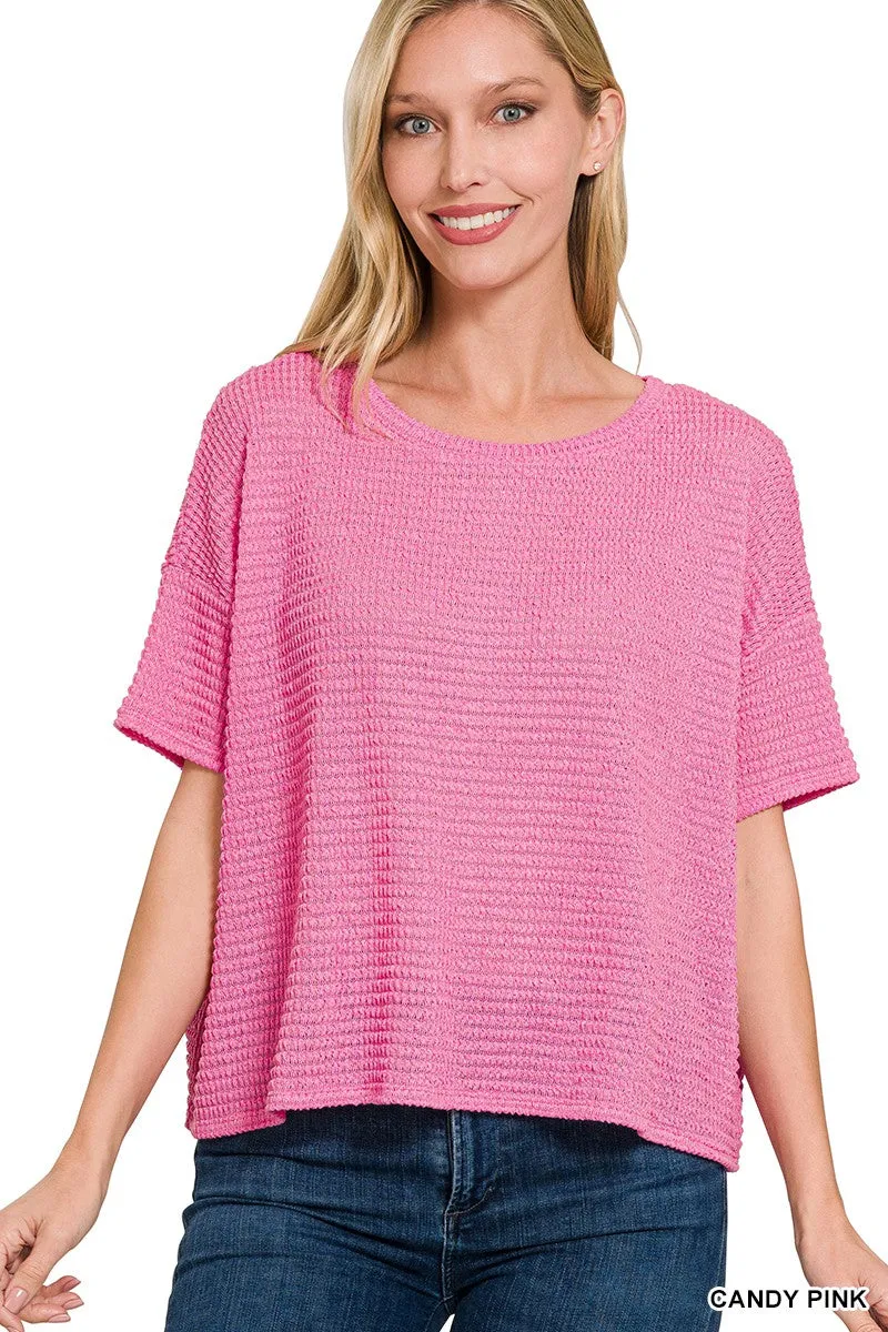 Drop Shoulder Jacquard Top Candy Pink