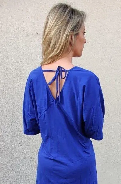 Electric Blue Night Dress with Neck Patch