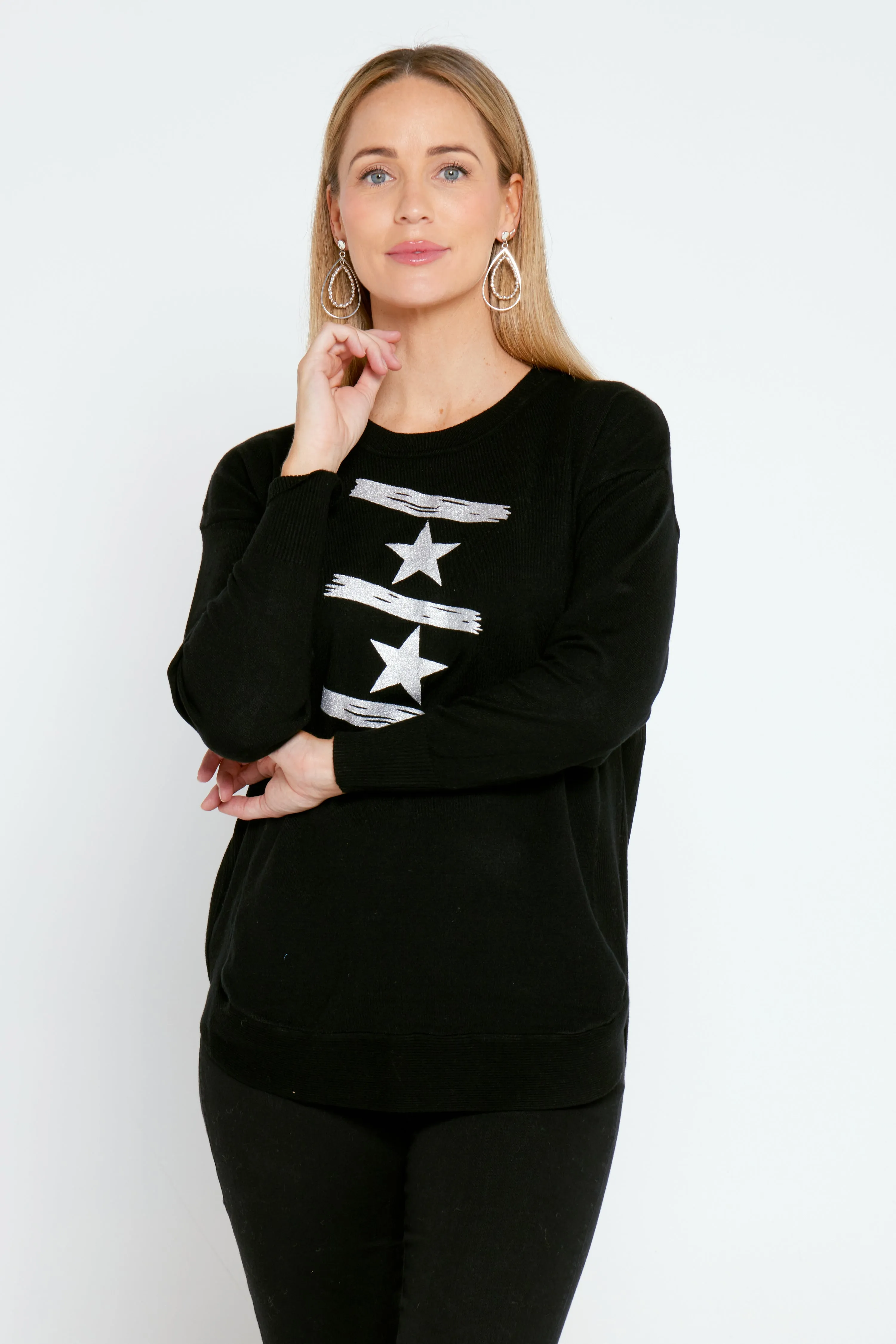 Ella Knit Jumper - Black/Silver Star