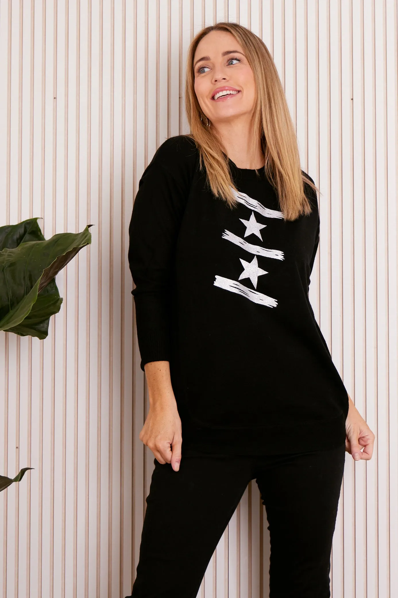 Ella Knit Jumper - Black/Silver Star