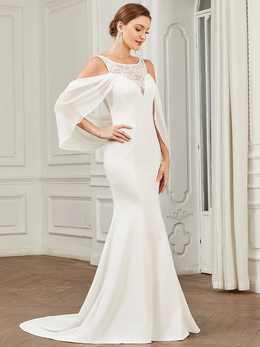 Floor Length Round Neck Fishtail Cape Wholesale Wedding Dresses